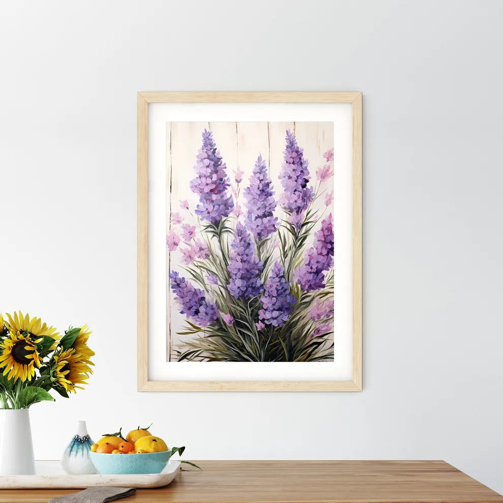 Lavender Flowers Over White Wood Background  Framed Print