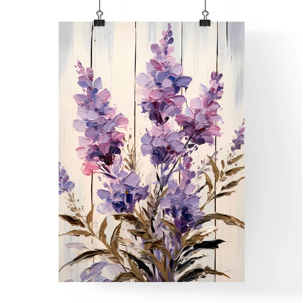 Lavender Flowers Over White Wood Background  Poster
