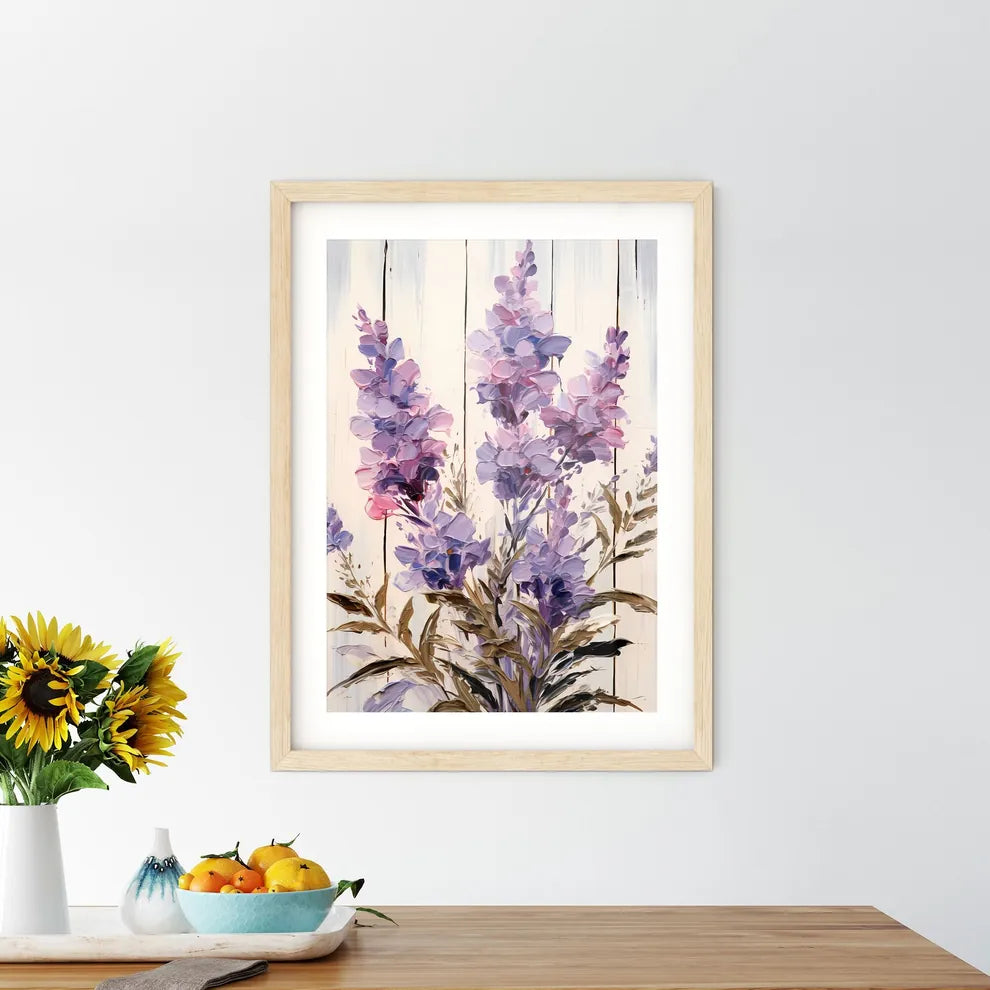 Lavender Flowers Over White Wood Background  Framed Print