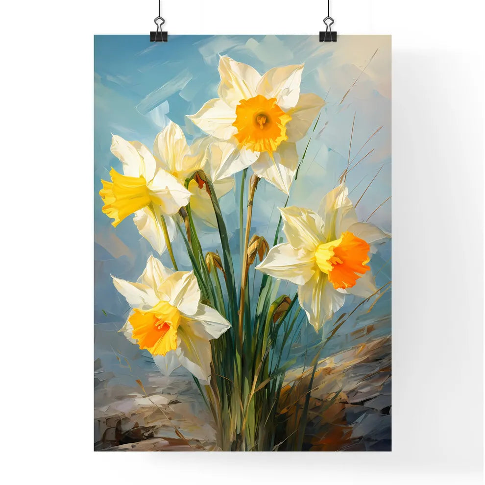 Lovely Yellow Daffodil Flowers On Green Back Poster