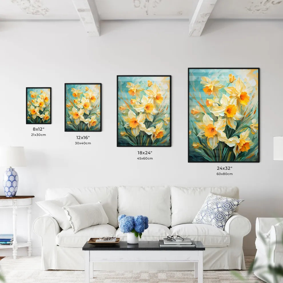 Lovely Yellow Daffodil Flowers On Green Back - Kitchen Hangings