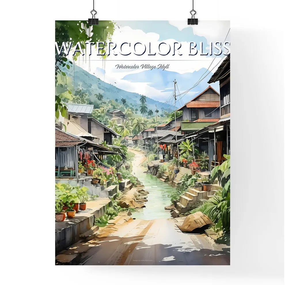 Malaysia Village In Watercolor Painting - A Water Way Between Houses Poster