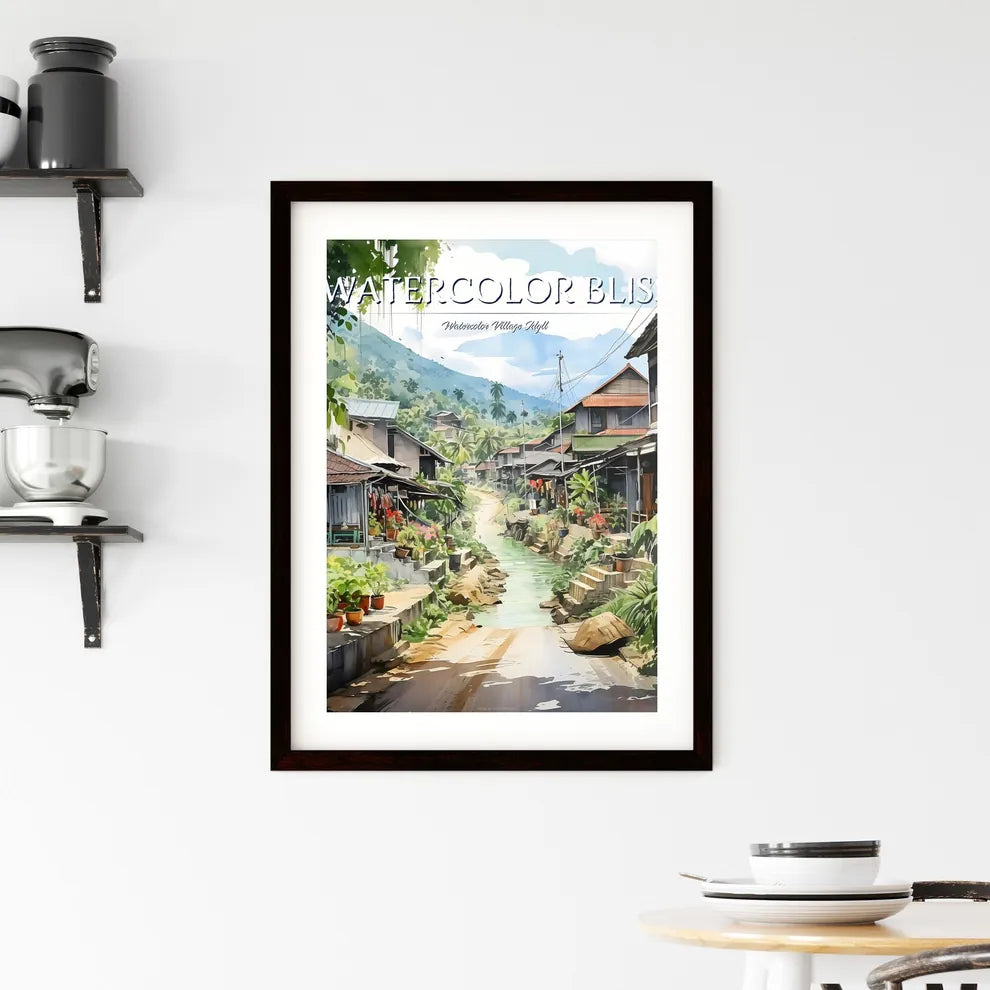 Malaysia Village In Watercolor Painting - A Water Way Between Houses Custom Print