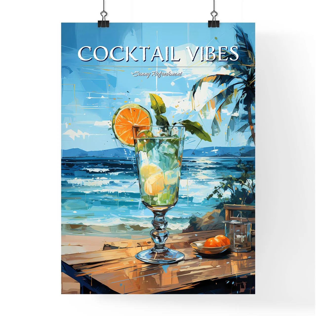 Margarita Cocktail On Beach Blue Sea - A Gla Poster