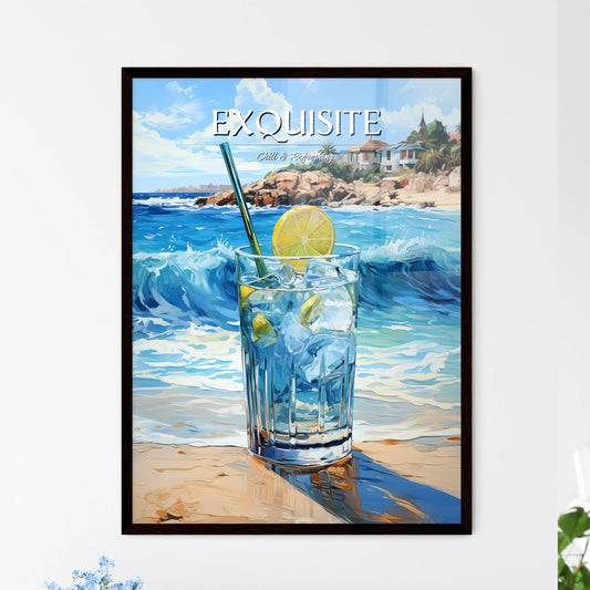 Margarita Cocktail On Beach Blue Sea - A Gla - Framed Art Print