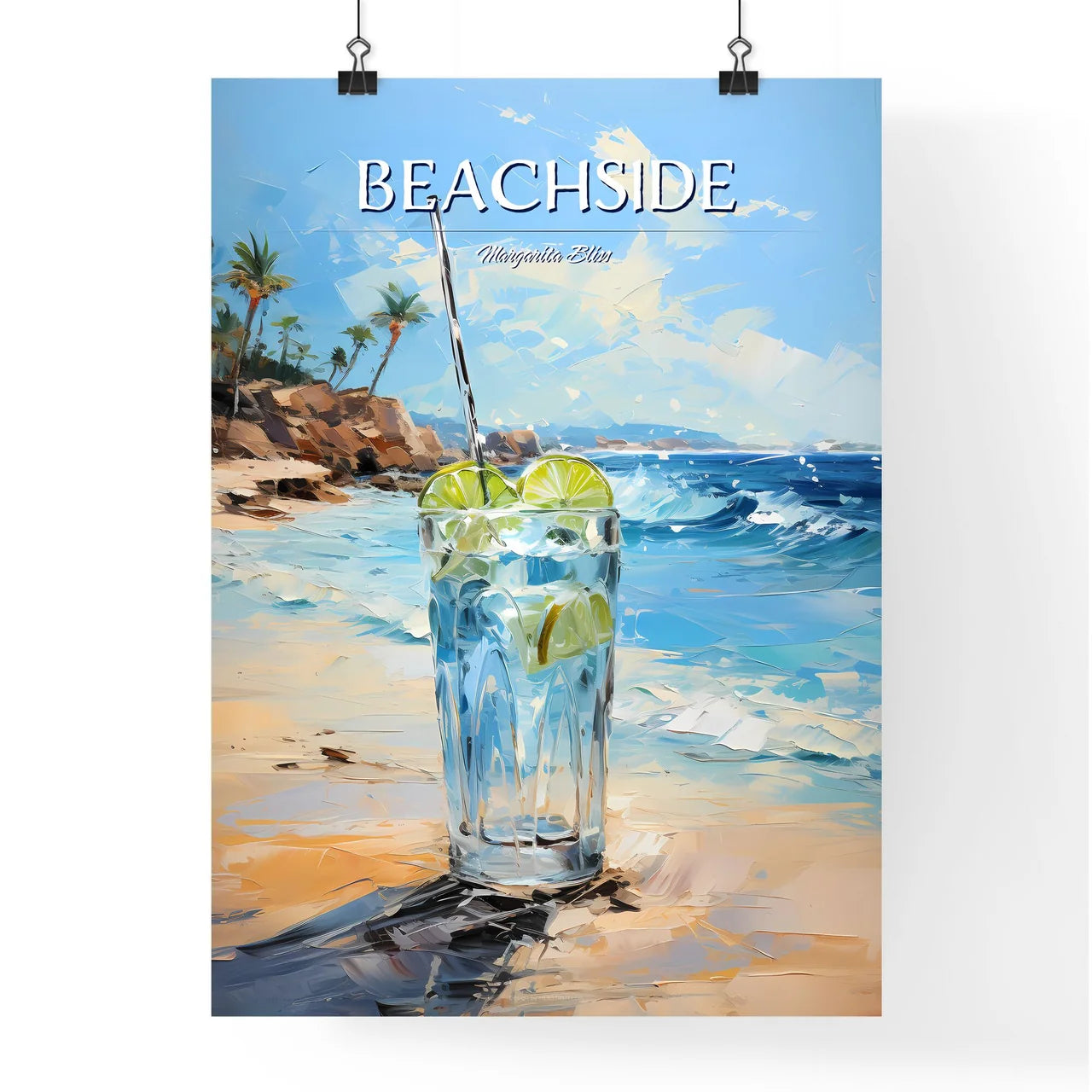 Margarita Cocktail On Beach Blue Sea - A Gla Poster