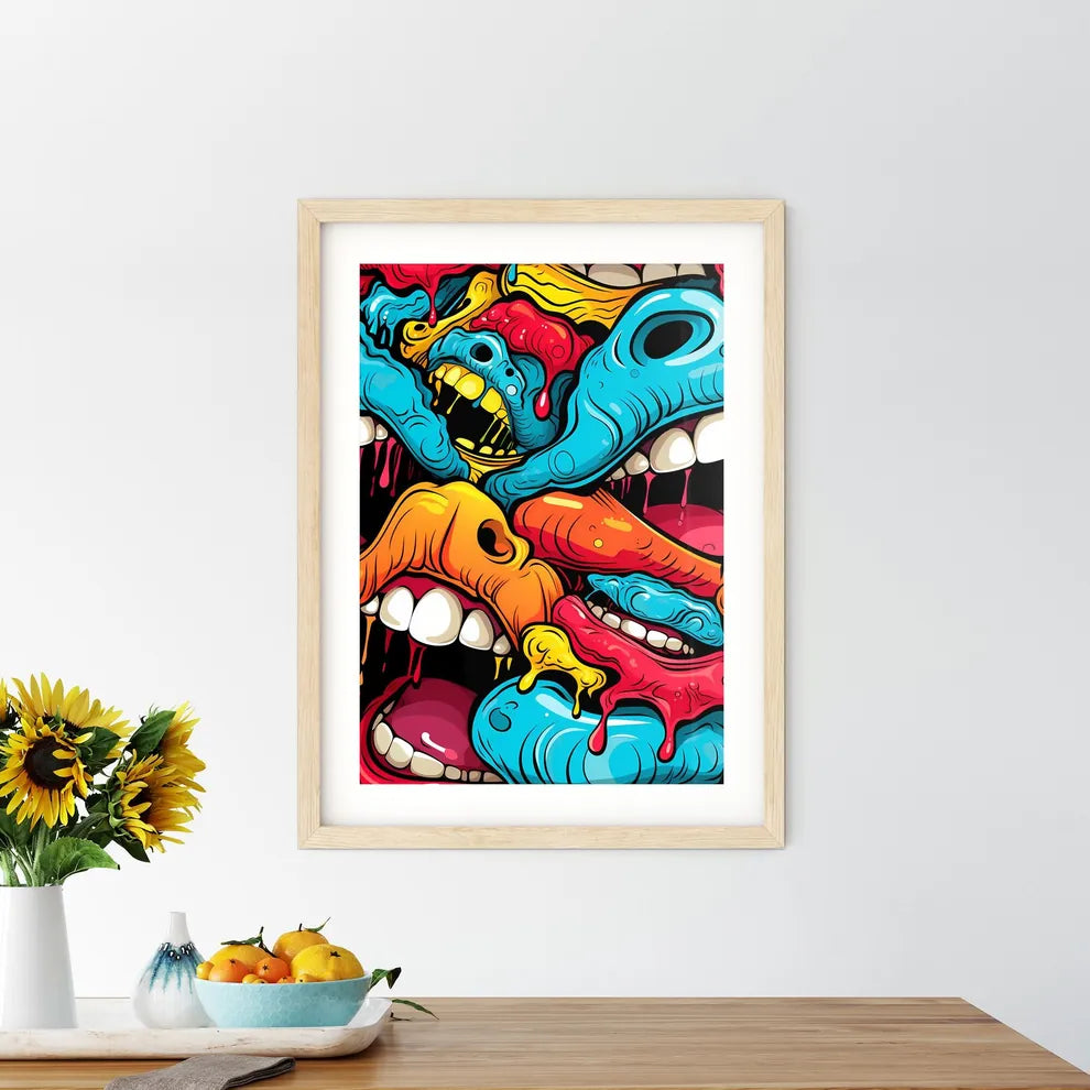 Mouth Pop Art Seamless Pattern - A Group Of  Framed Print