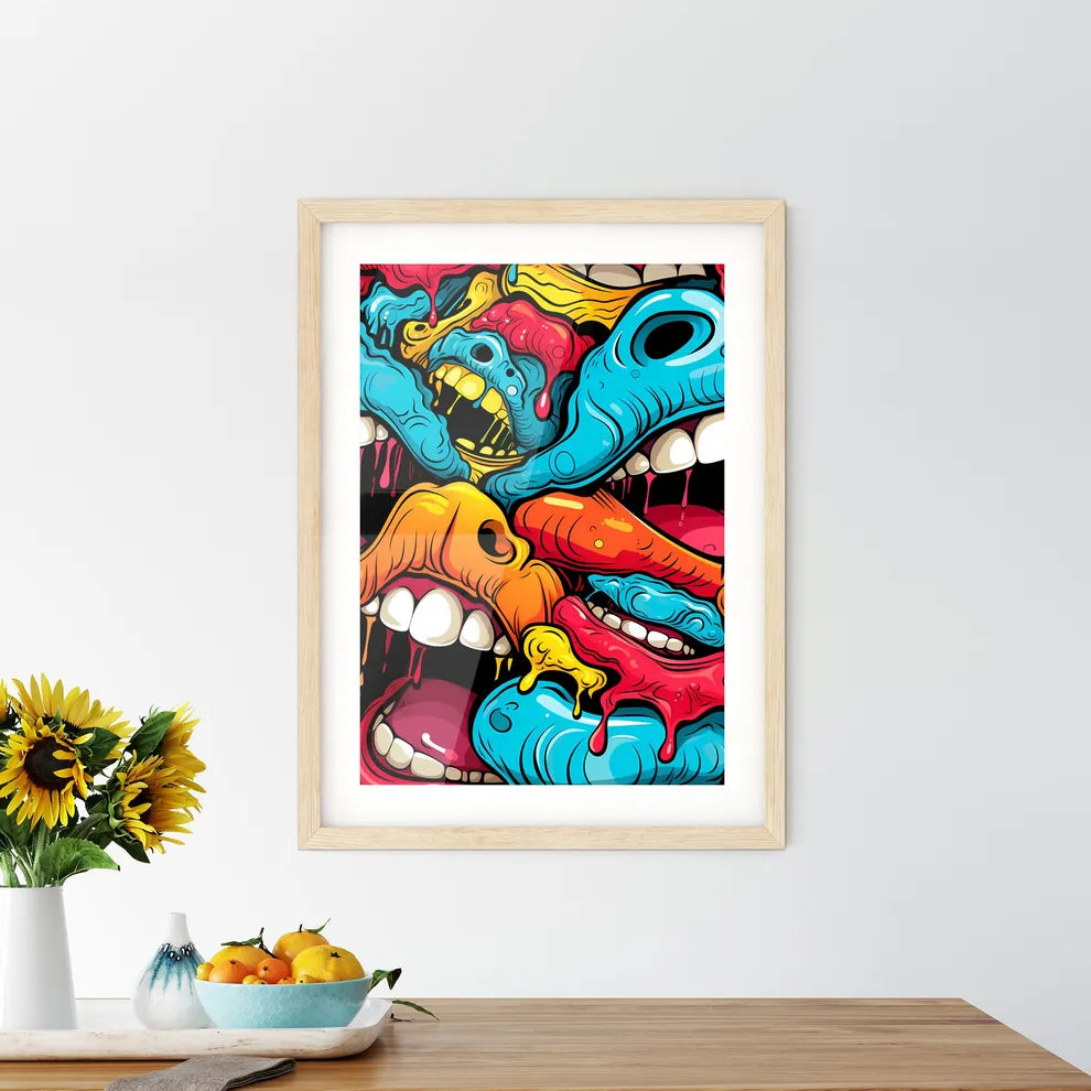 Mouth Pop Art Seamless Pattern - A Group Of  Framed Print