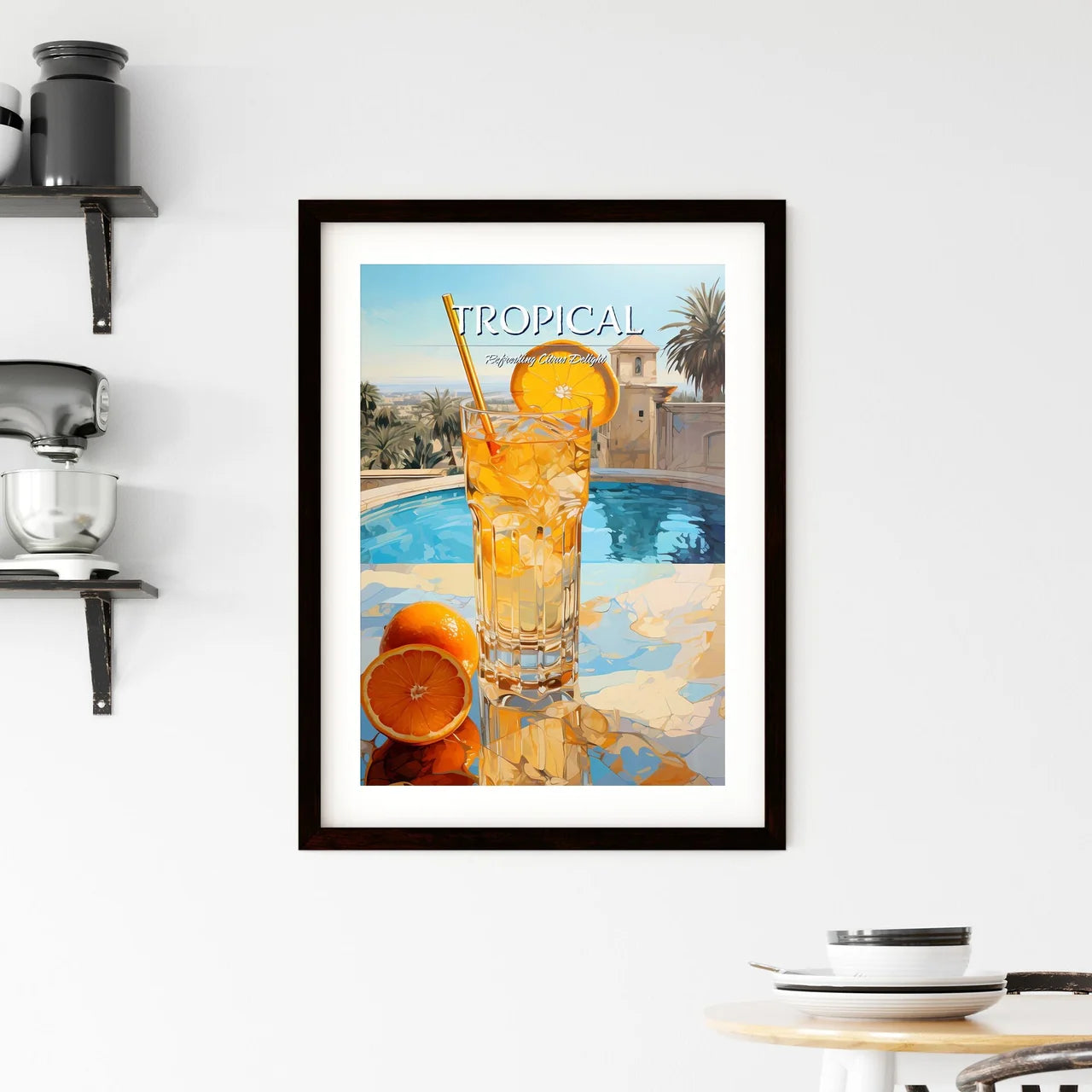 Orange Cocktail Stands On Edge Of Pool - A G Framed Print