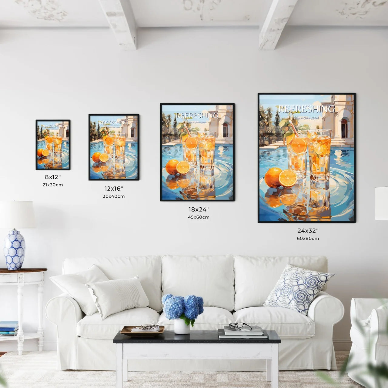 Orange Cocktail Stands On Edge Of Pool - Two - Kitchen Hangings