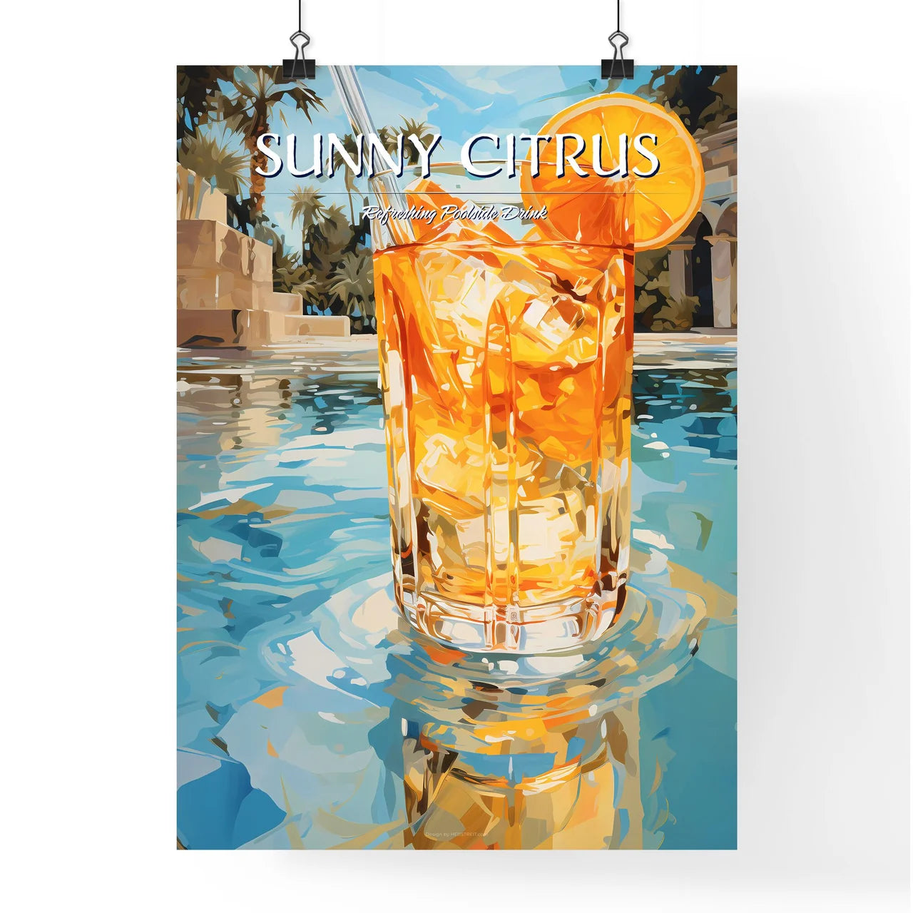 Orange Cocktail Stands On Edge Of Pool - A G Poster