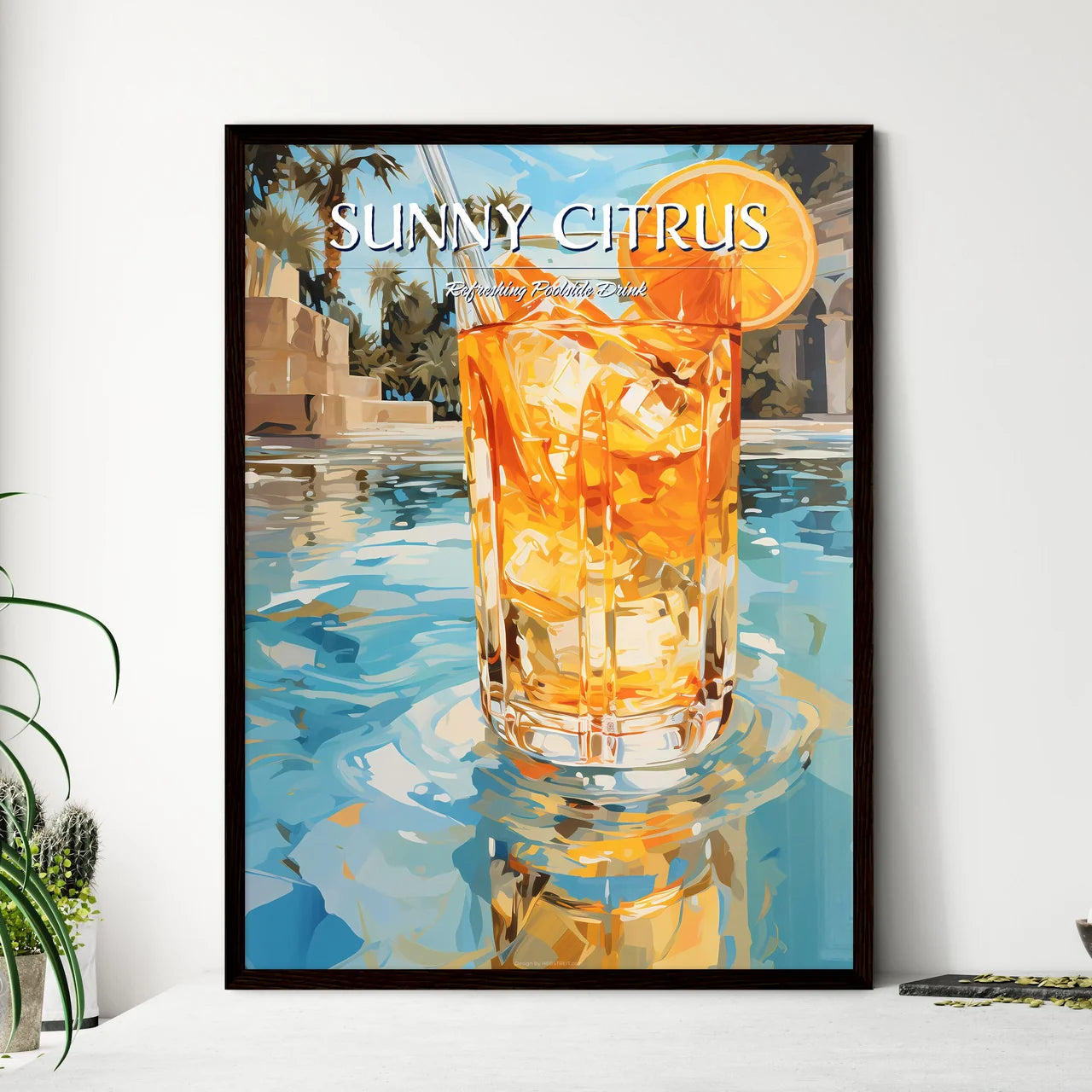 Orange Cocktail Stands On Edge Of Pool - A G - Framed Art Print
