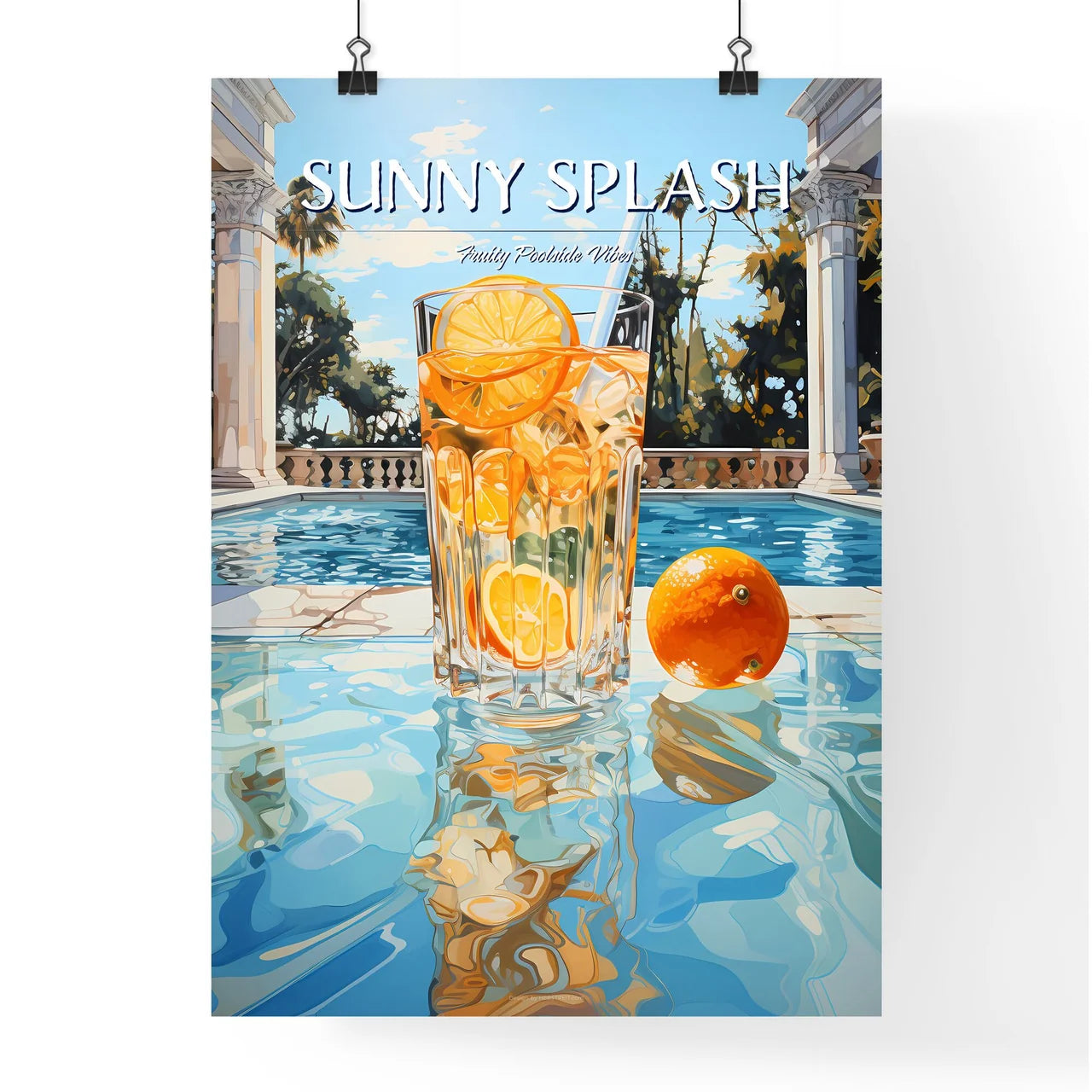Orange Cocktail Stands On Edge Of Pool - A G Poster
