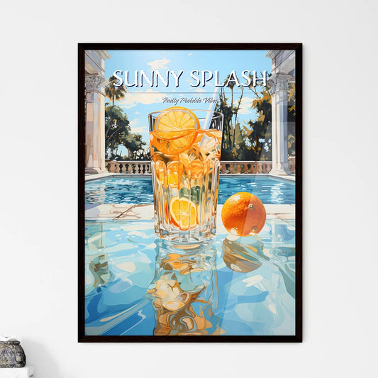 Orange Cocktail Stands On Edge Of Pool - A G - Framed Art Print