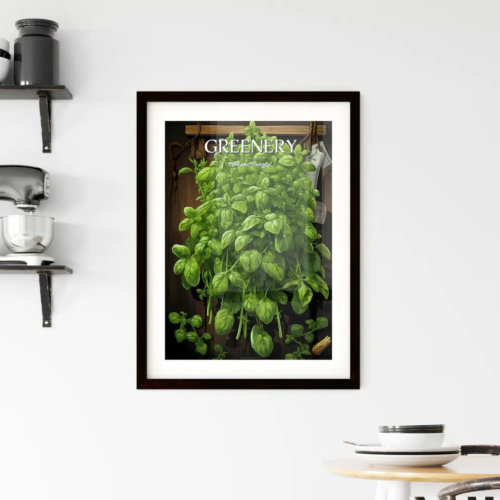 Oregano With Inscription - A Green Plant On  Framed Print