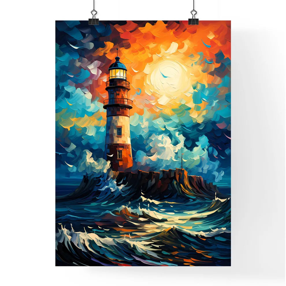 Painting Of Lighthouse Amount The Sea - A Painting Of A Lighthouse In The Ocean Poster