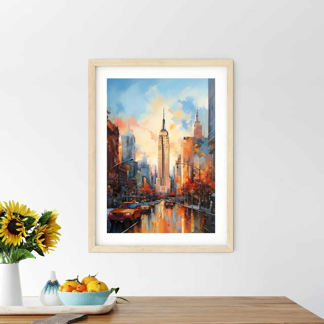 Panorama Of Manhattan New York Usa - A City Street With Cars And Buildings Custom Print