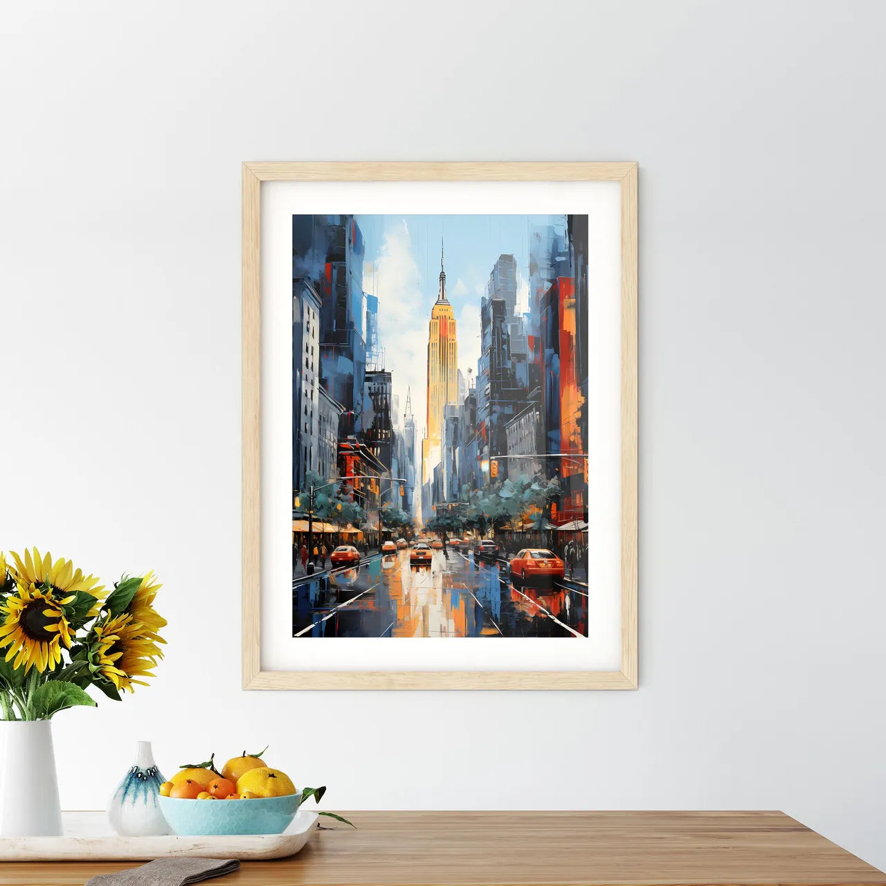 Panorama Of Manhattan New York Usa - Times Square Street With Cars And Buildings Custom Print