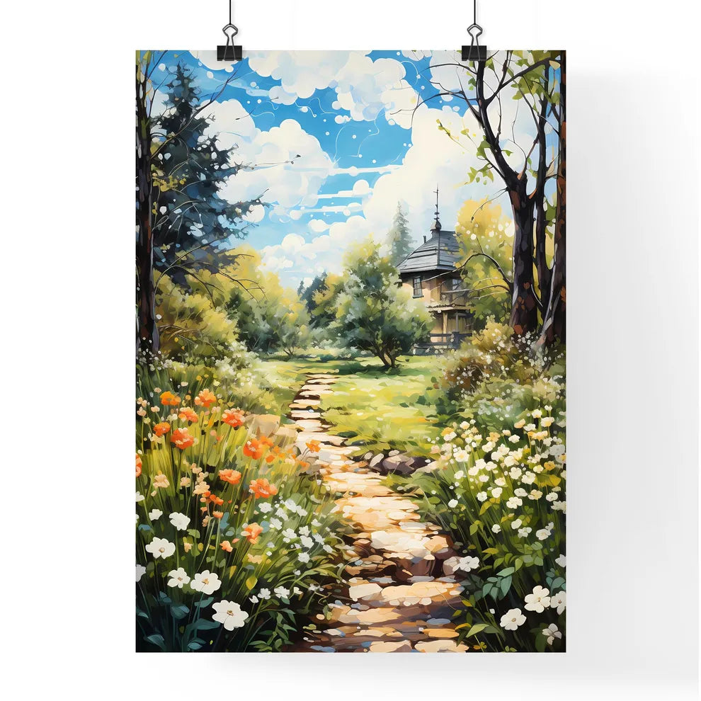 Peaceful Garden With A Freshly Mown Grass La Poster