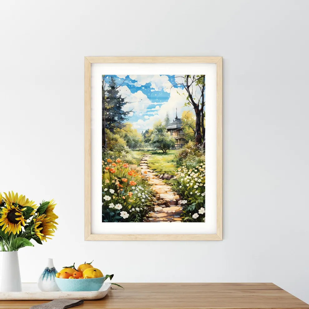 Peaceful Garden With A Freshly Mown Grass La Framed Print