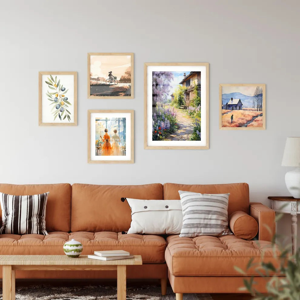 Peaceful Garden With A Freshly Mown Grass Lawn - A Path Between Flowers And A Building Interior Design