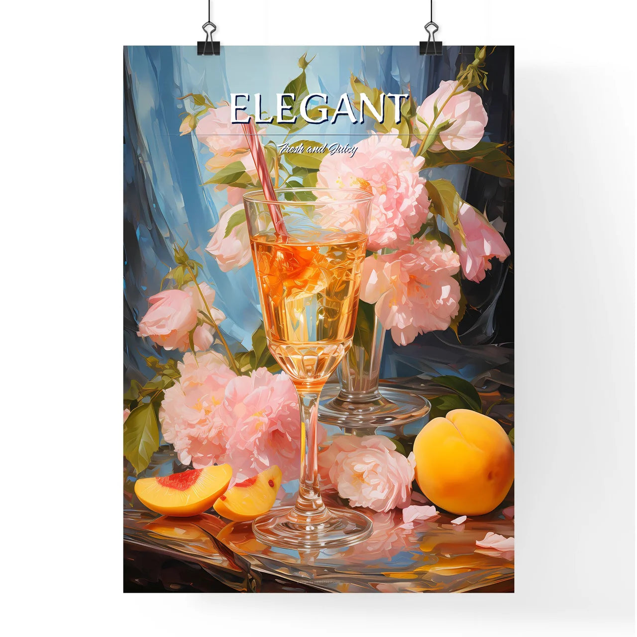 Peach Martini - A Glass Of Wine Next To  Poster