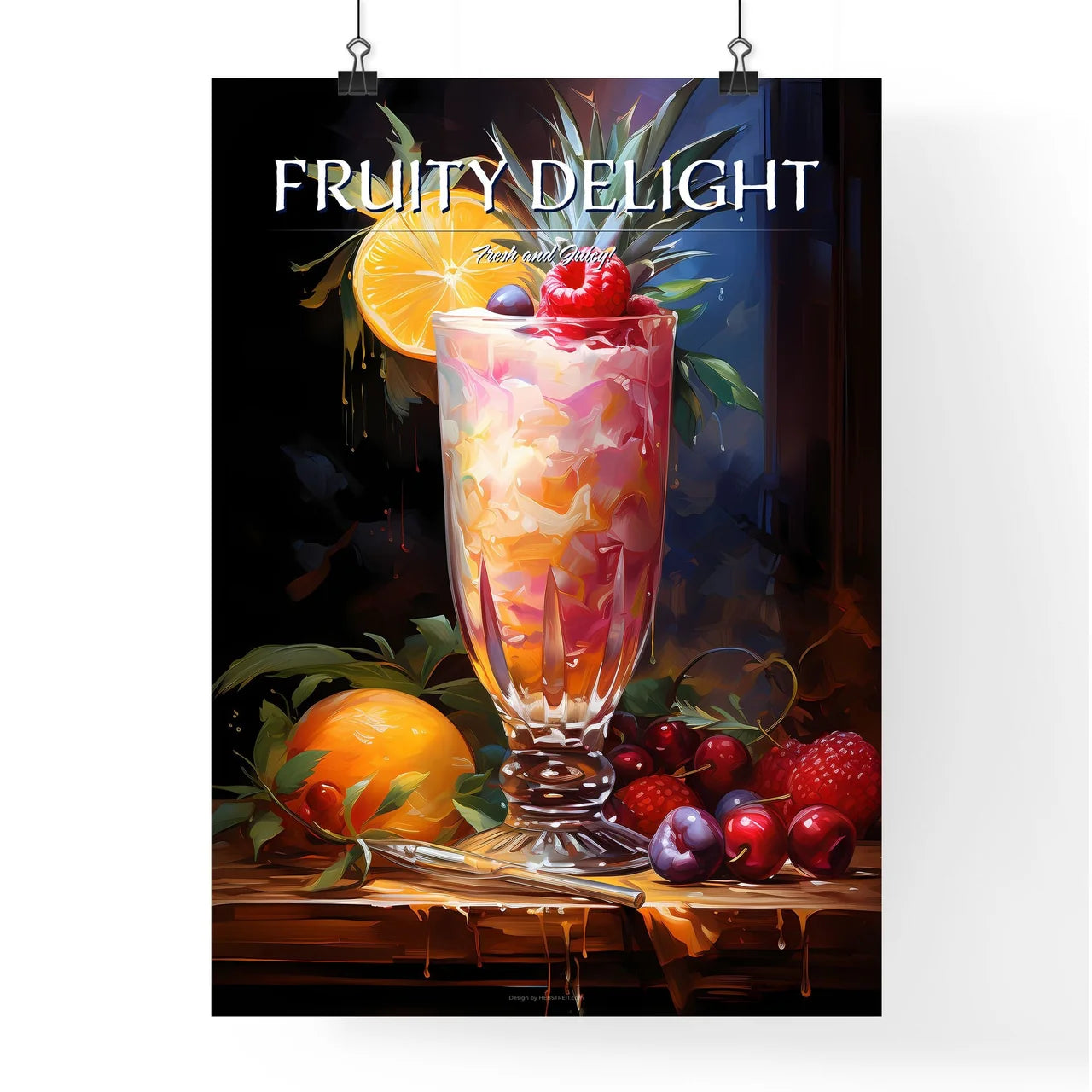 Pia Colada Cocktail - A Glass Of Fruit On A  Poster