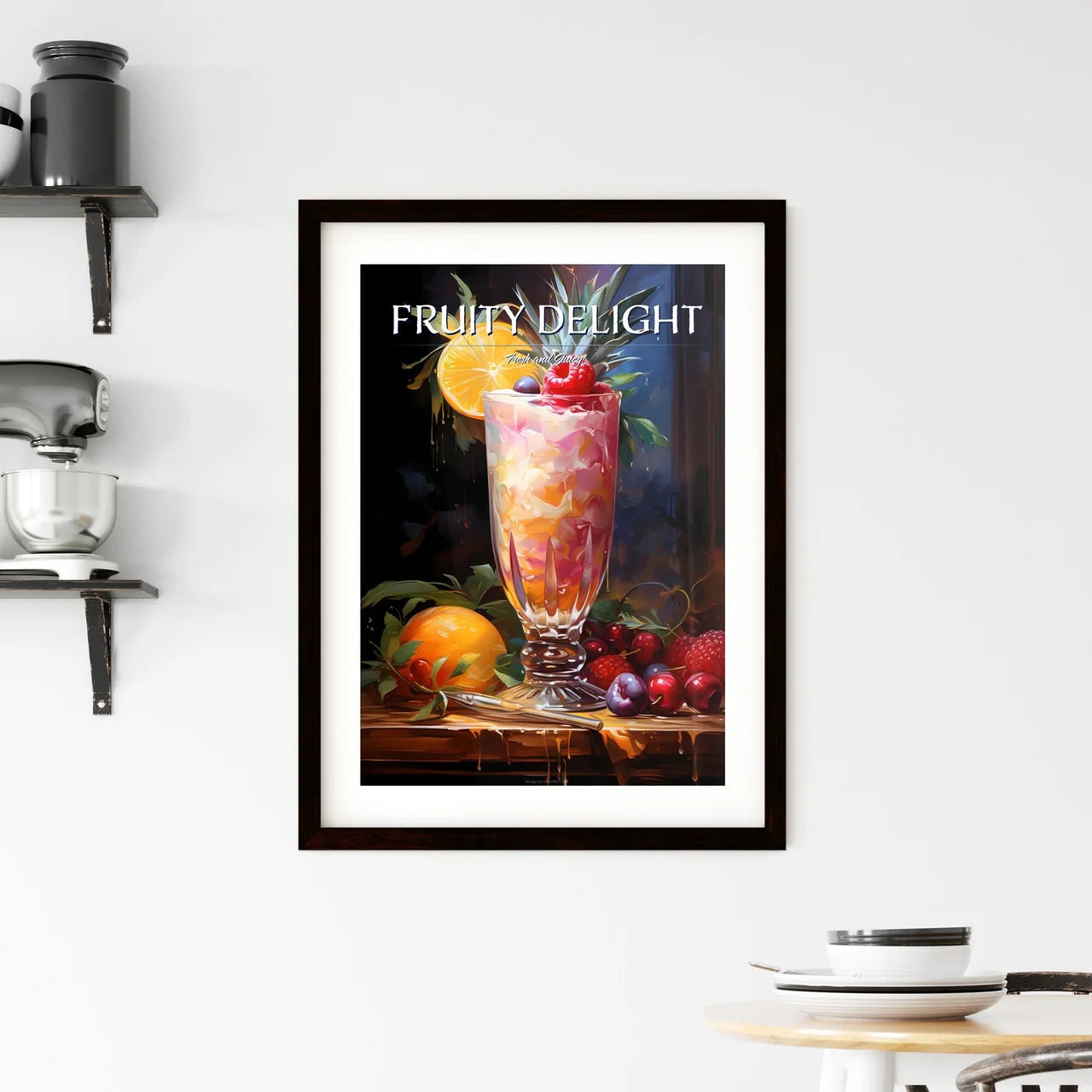 Pia Colada Cocktail - A Glass Of Fruit On A  Framed Print