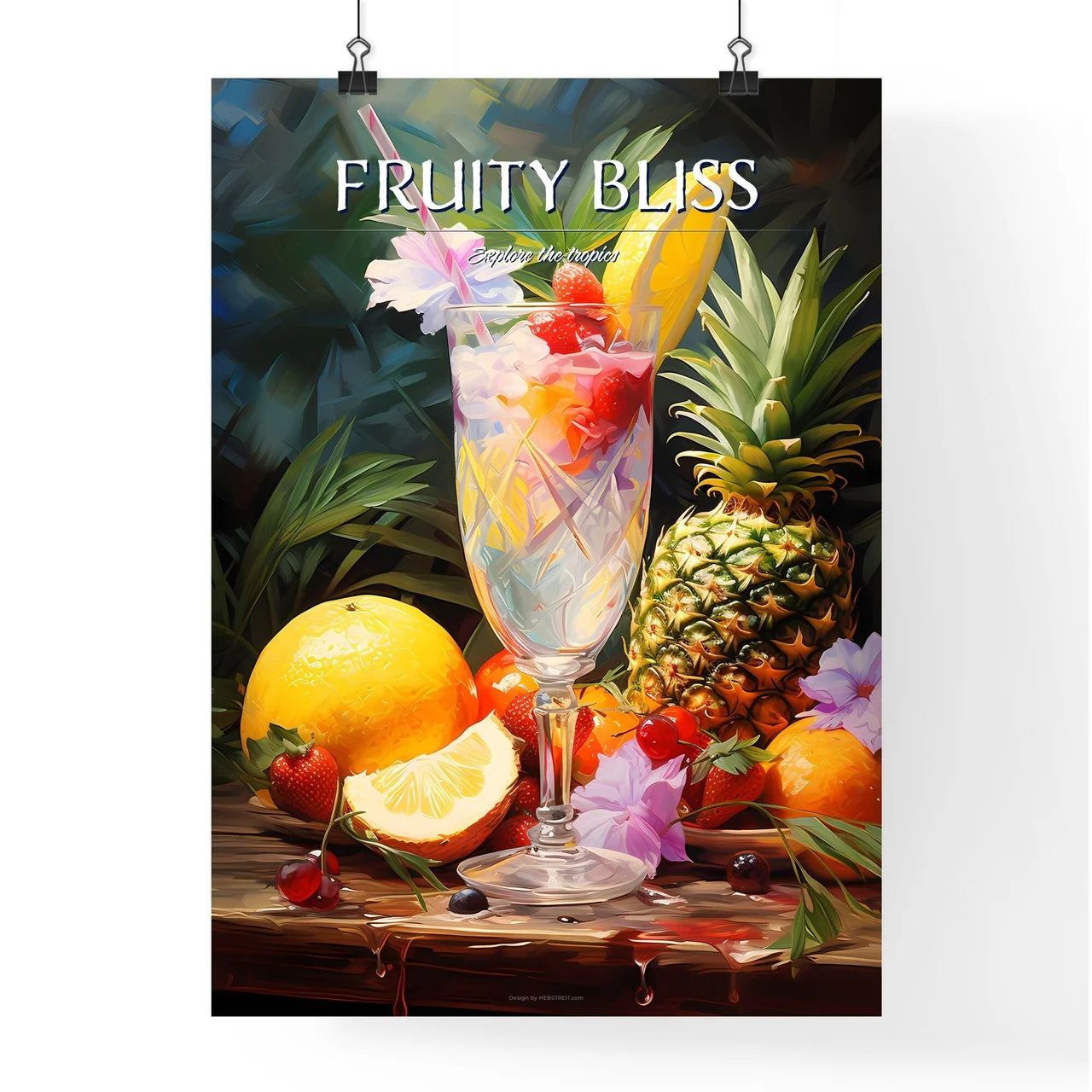 Pia Colada Cocktail - A Glass Of Fruit With  Poster