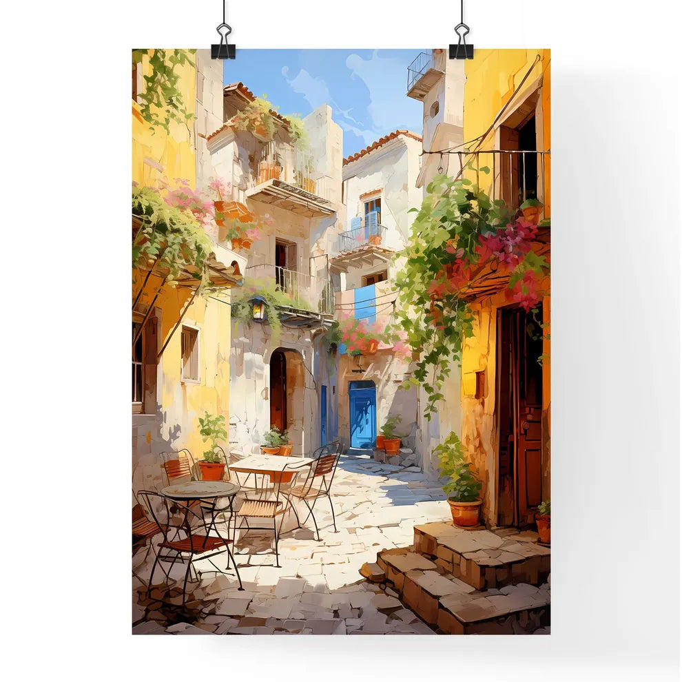 Pictorial Scene Of Courtyard In Old Town Of Croatia - A Courtyard With Tables And Chairs Poster