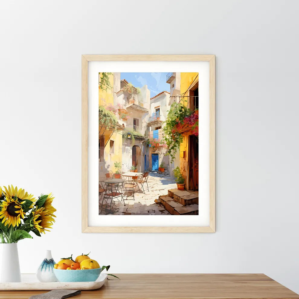 Pictorial Scene Of Courtyard In Old Town Of Croatia - A Courtyard With Tables And Chairs Custom Print
