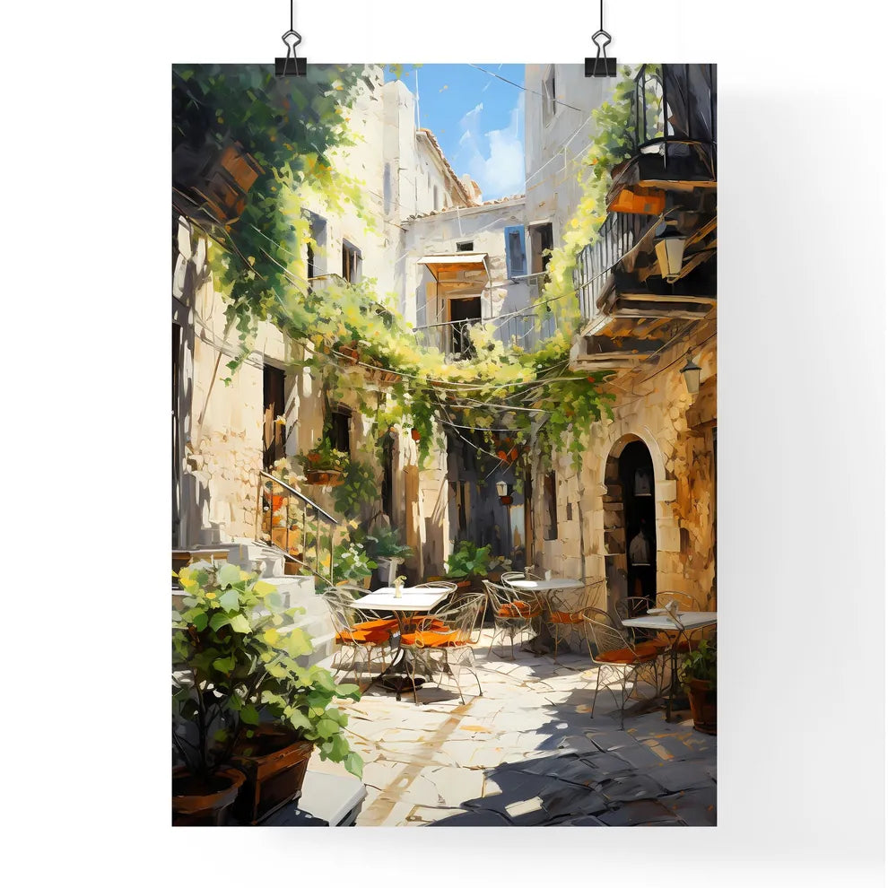 Pictorial Scene Of Courtyard In Old Town Of Croatia - A Courtyard With Tables And Chairs Poster