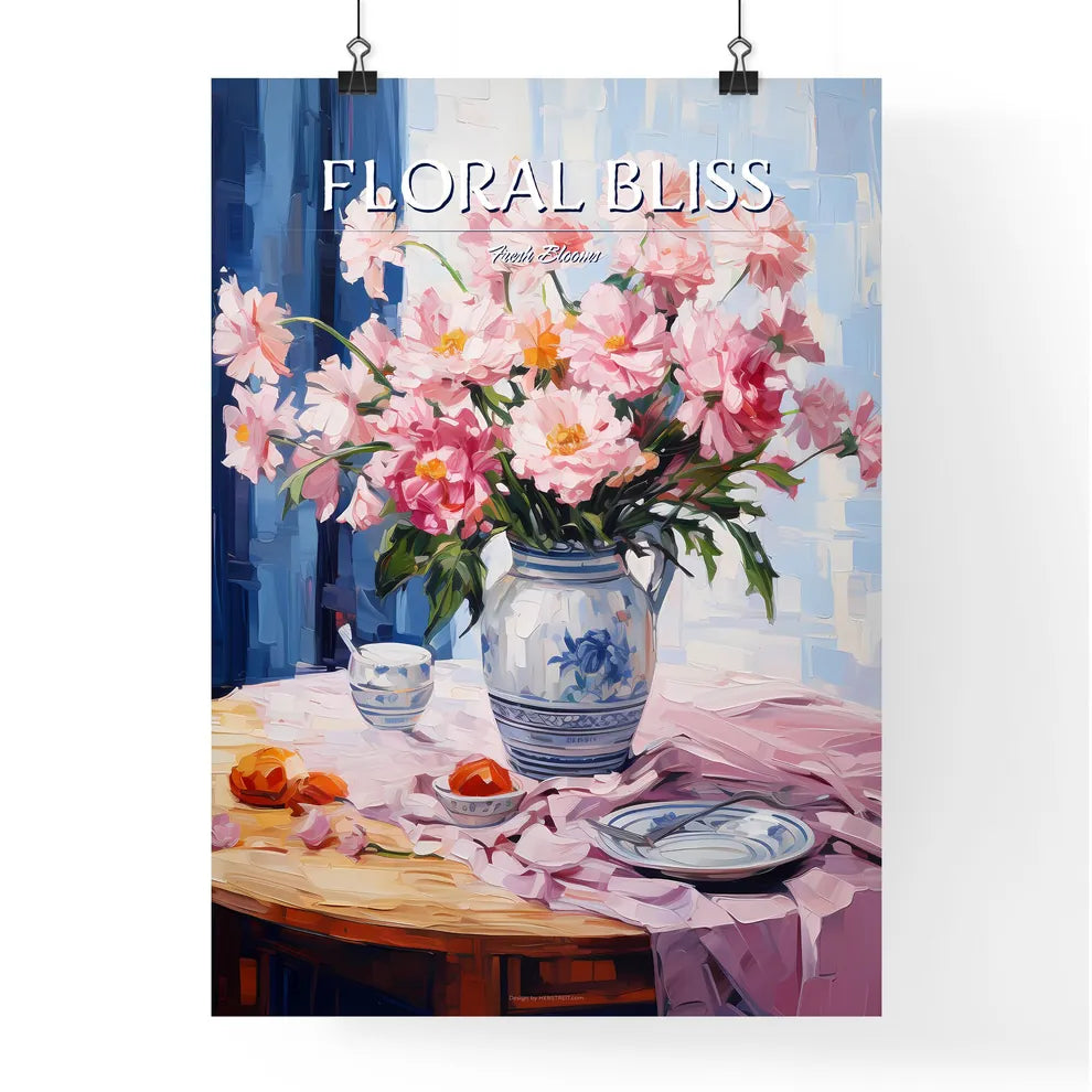 Pink Table With Flowers - A Painting Of A Va Poster