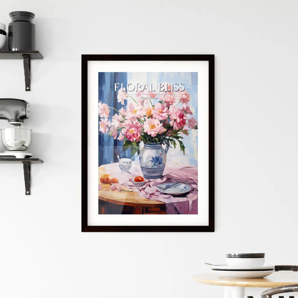 Pink Table With Flowers - A Painting Of A Va Framed Print