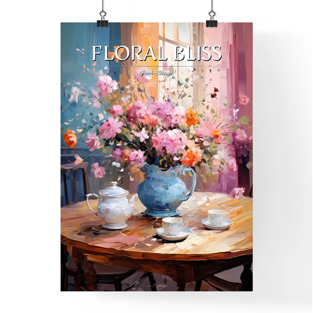 Pink Table With Flowers - A Painting Of A Va Poster