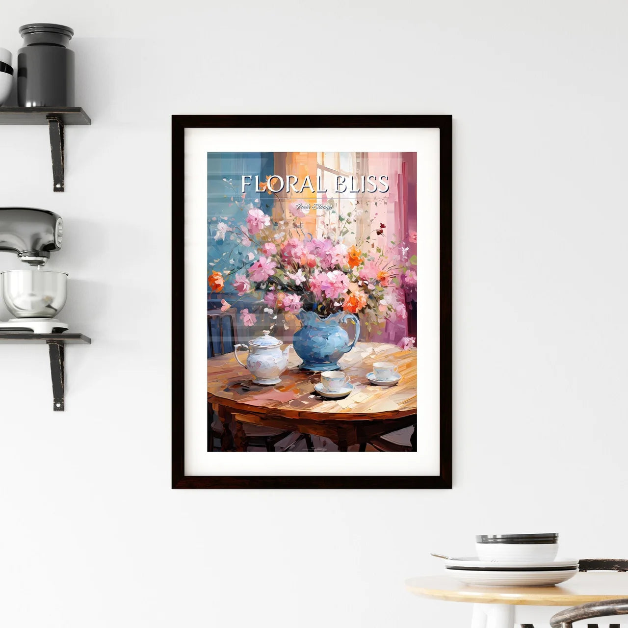Pink Table With Flowers - A Painting Of A Va Framed Print