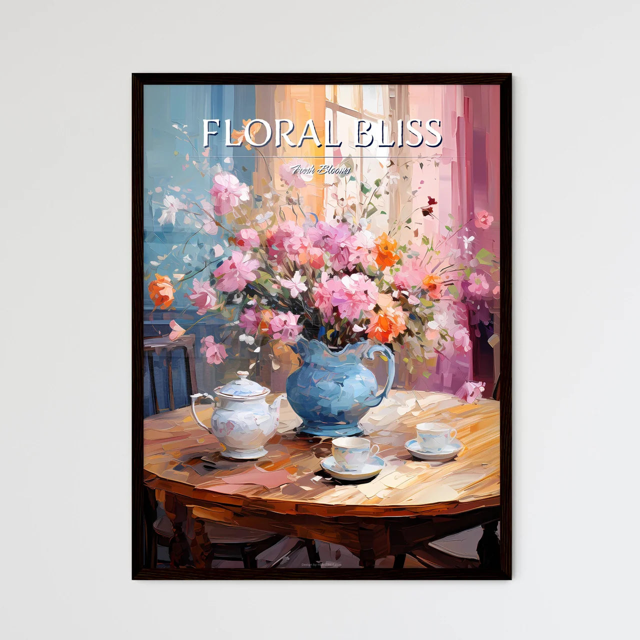 Pink Table With Flowers - A Painting Of A Va - Framed Art Print