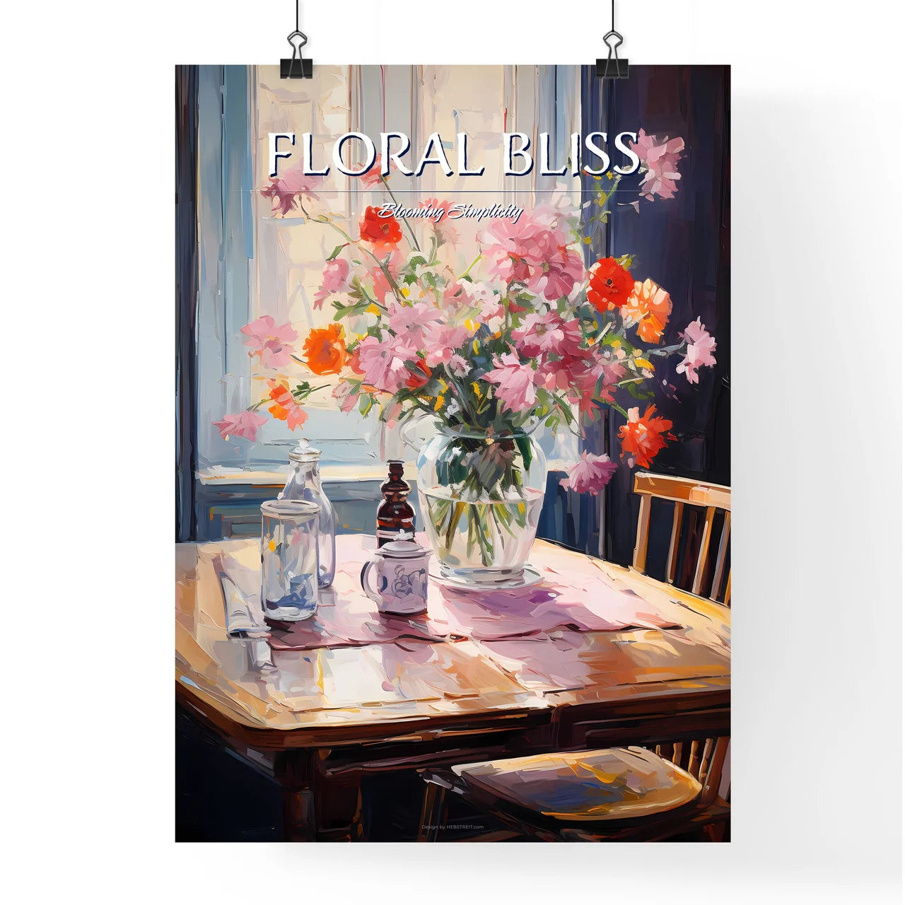 Pink Table With Flowers - A Painting Of A Va Poster