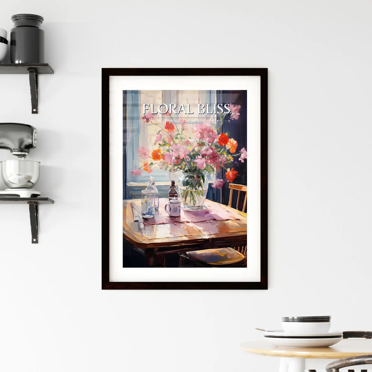 Pink Table With Flowers - A Painting Of A Va Framed Print