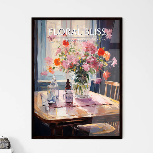 Pink Table With Flowers - A Painting Of A Va - Framed Art Print