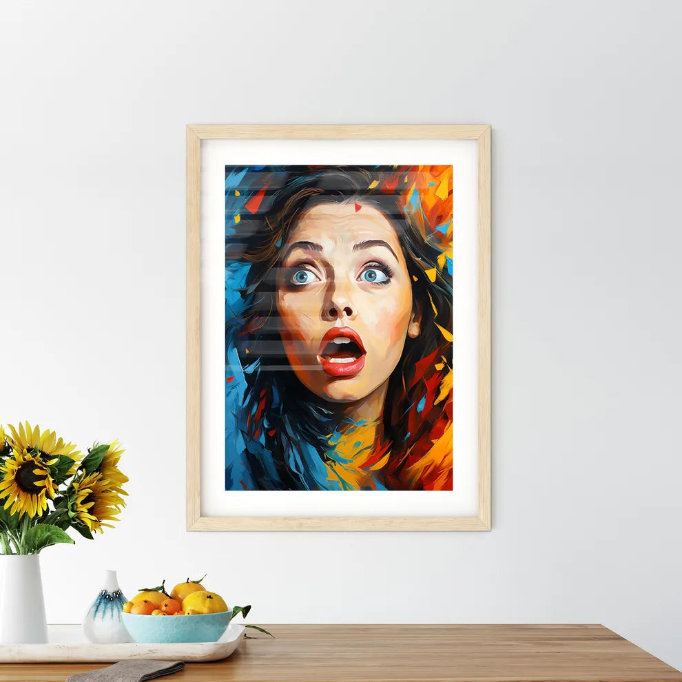 Pop Art Illustration Surprised Girl - A Woma Framed Print