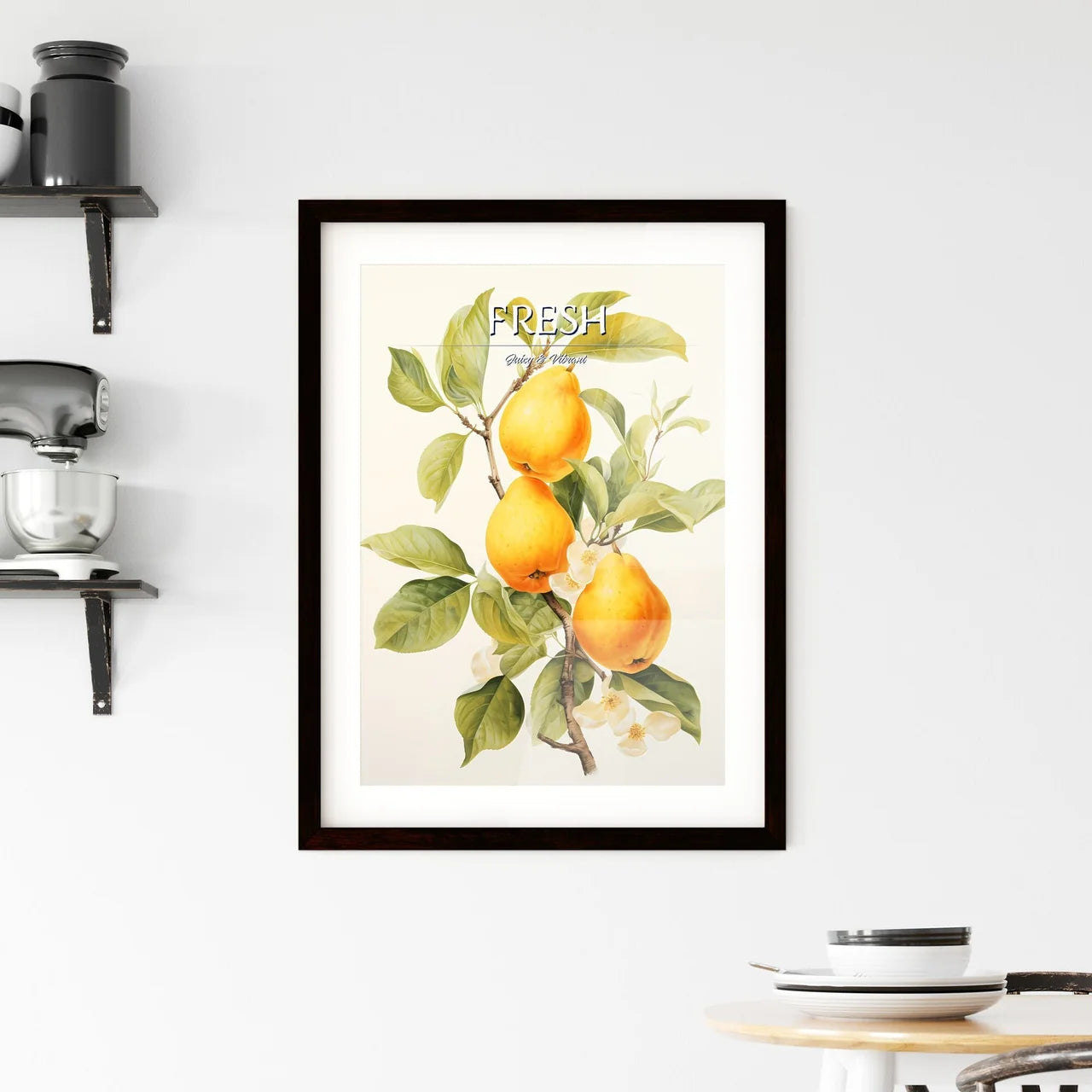 Quince Fruit With Leaf On White - A Yellow F Framed Print
