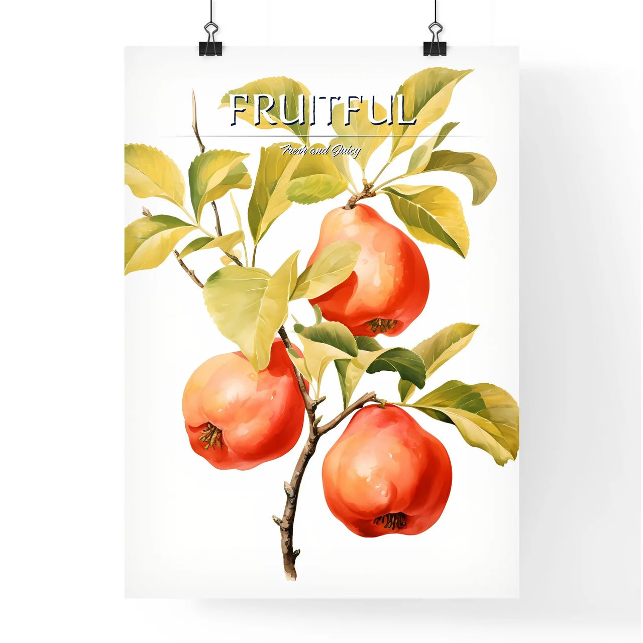 Quince Fruit With Leaf On White - A Branch W Poster