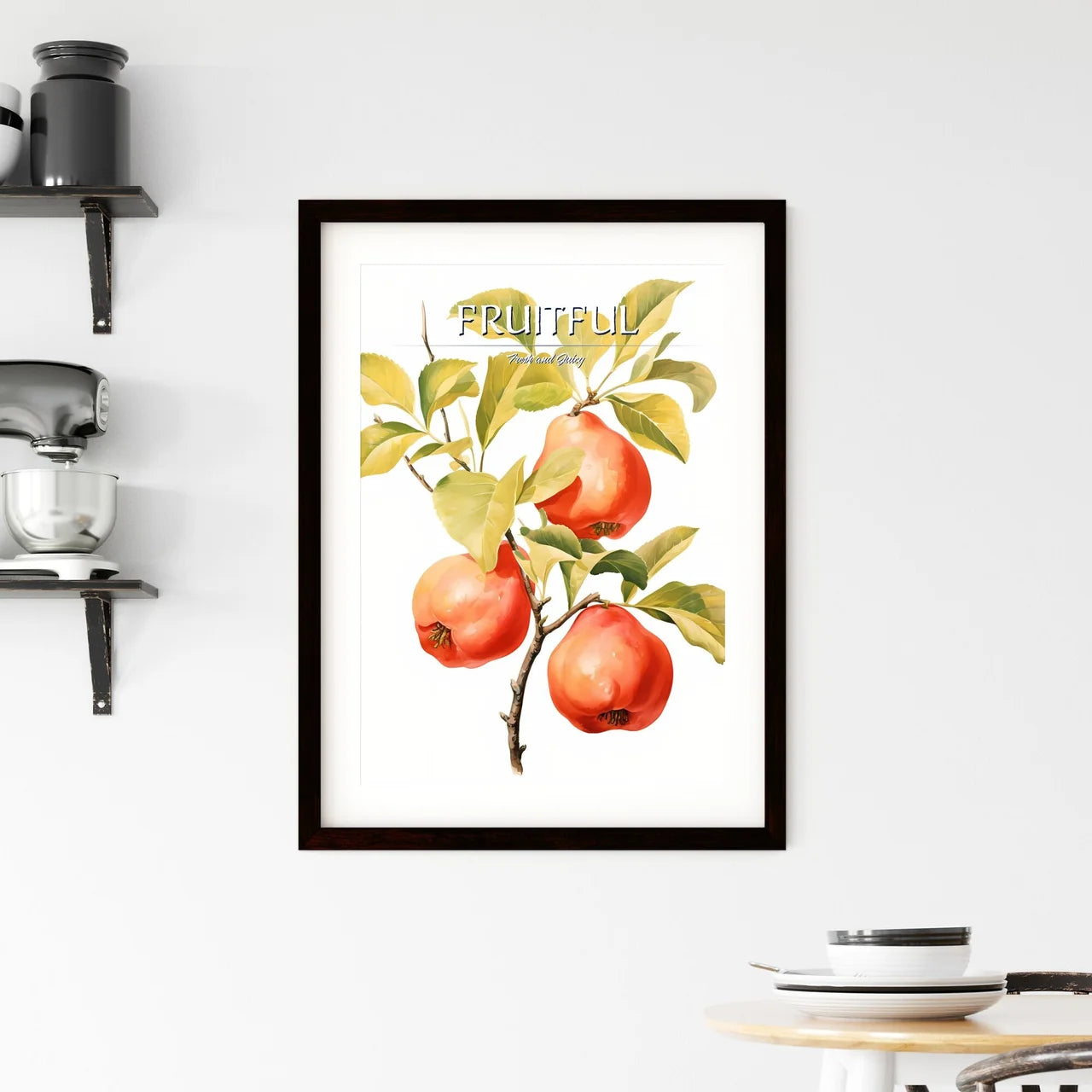 Quince Fruit With Leaf On White - A Branch W Framed Print