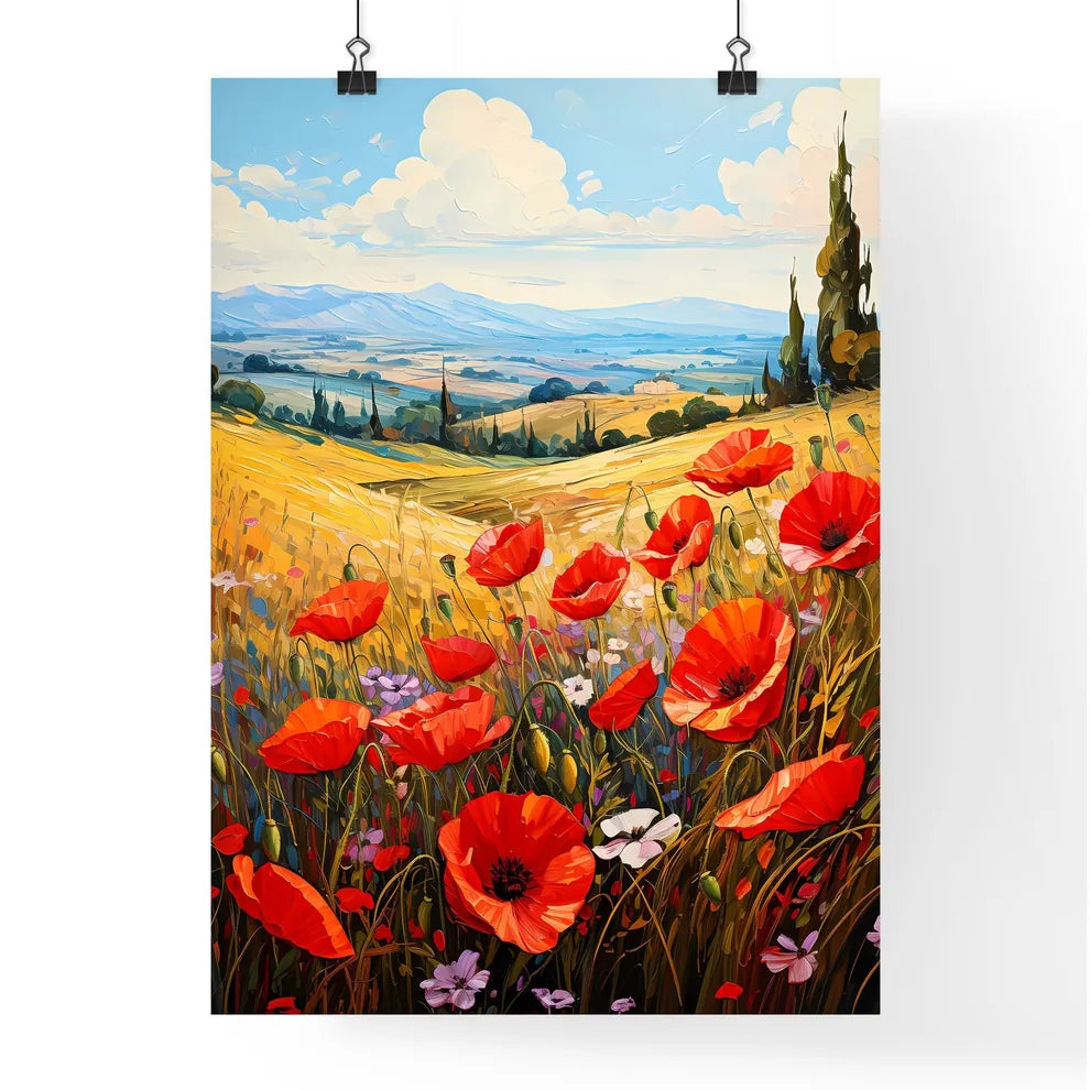 Red Poppies In Front Of Landscape View - A P Poster