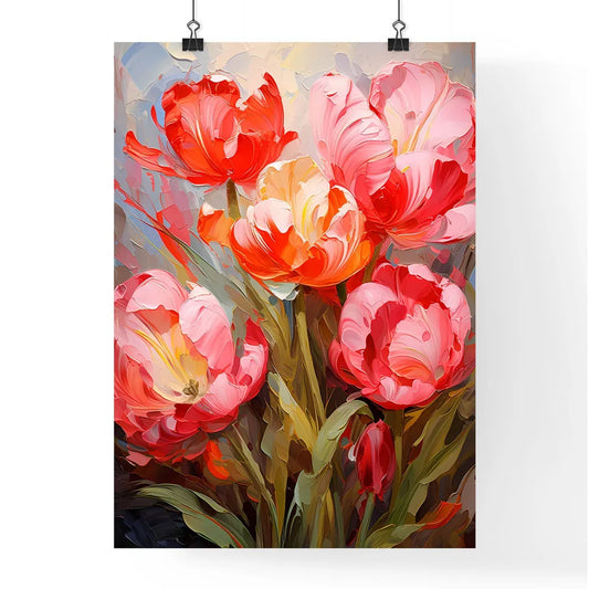 Red Tulips Flowers In The Garden - A Paintin Poster