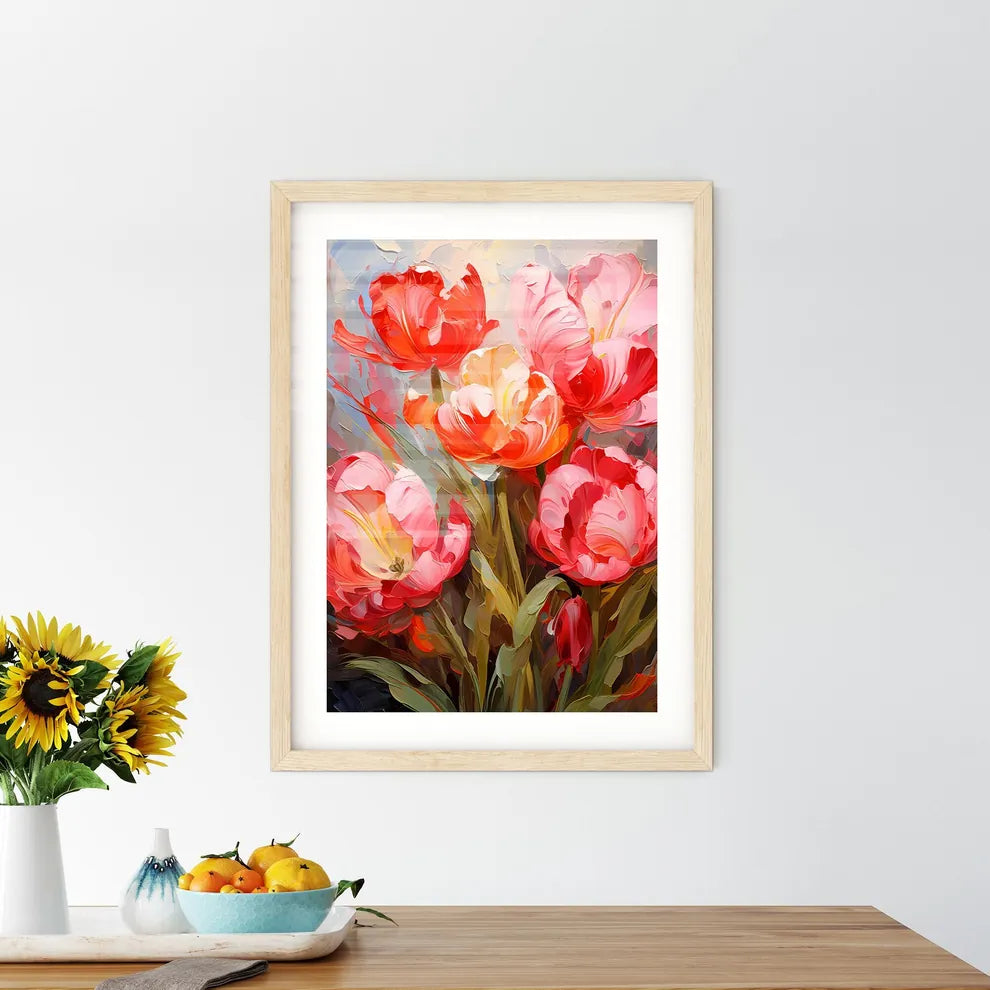 Red Tulips Flowers In The Garden - A Paintin Framed Print