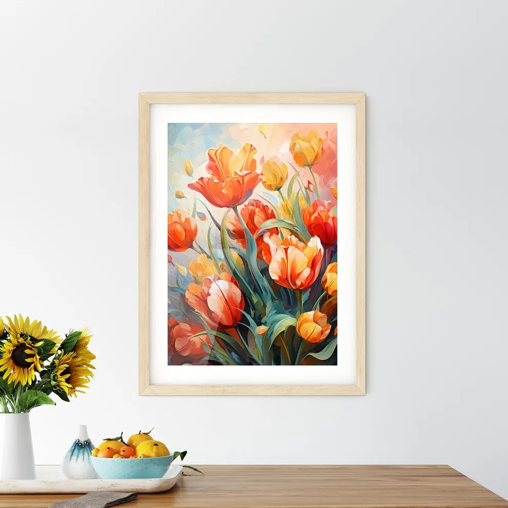 Red Tulips Flowers In The Garden - A Paintin Framed Print