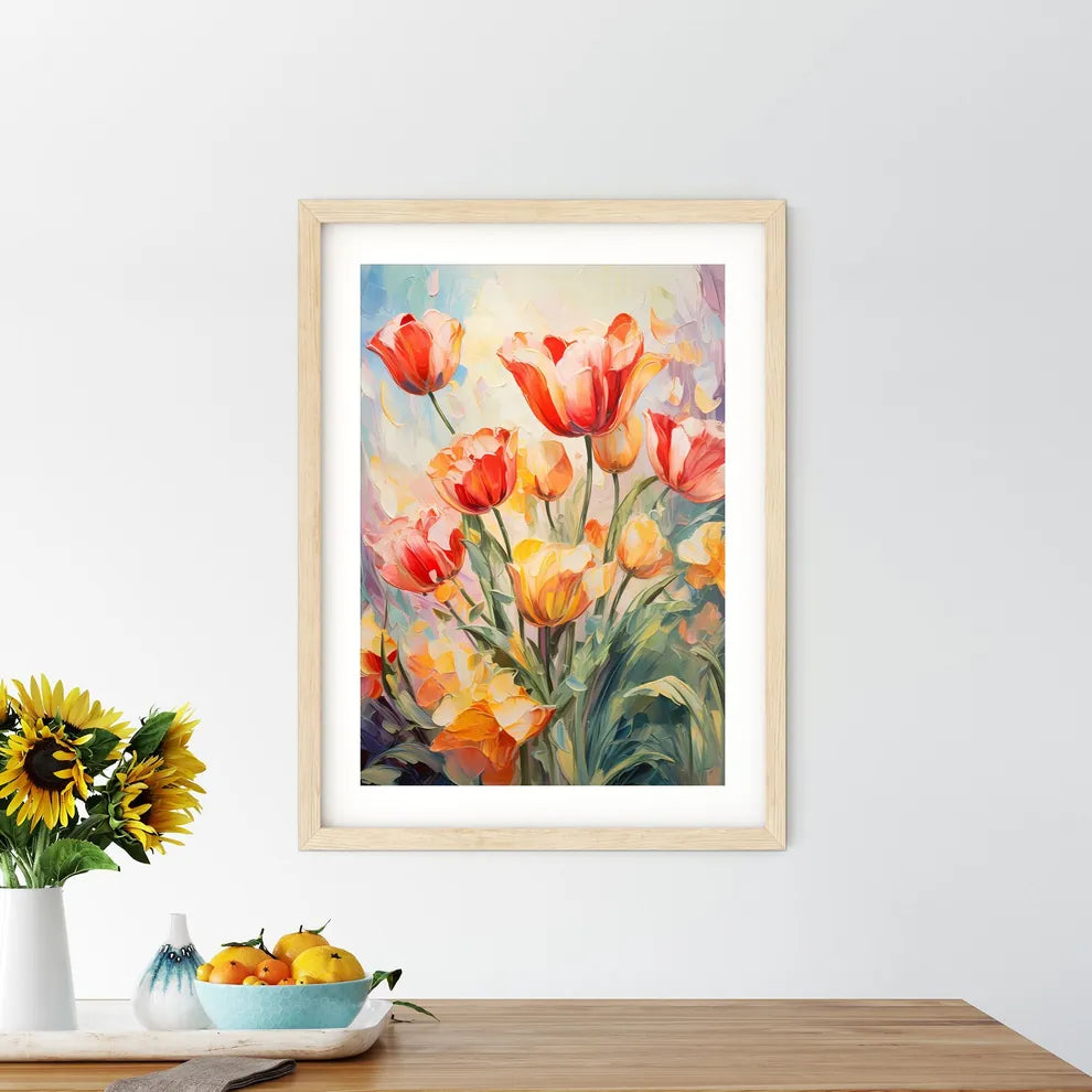 Red Tulips Flowers In The Garden - A Paintin Framed Print