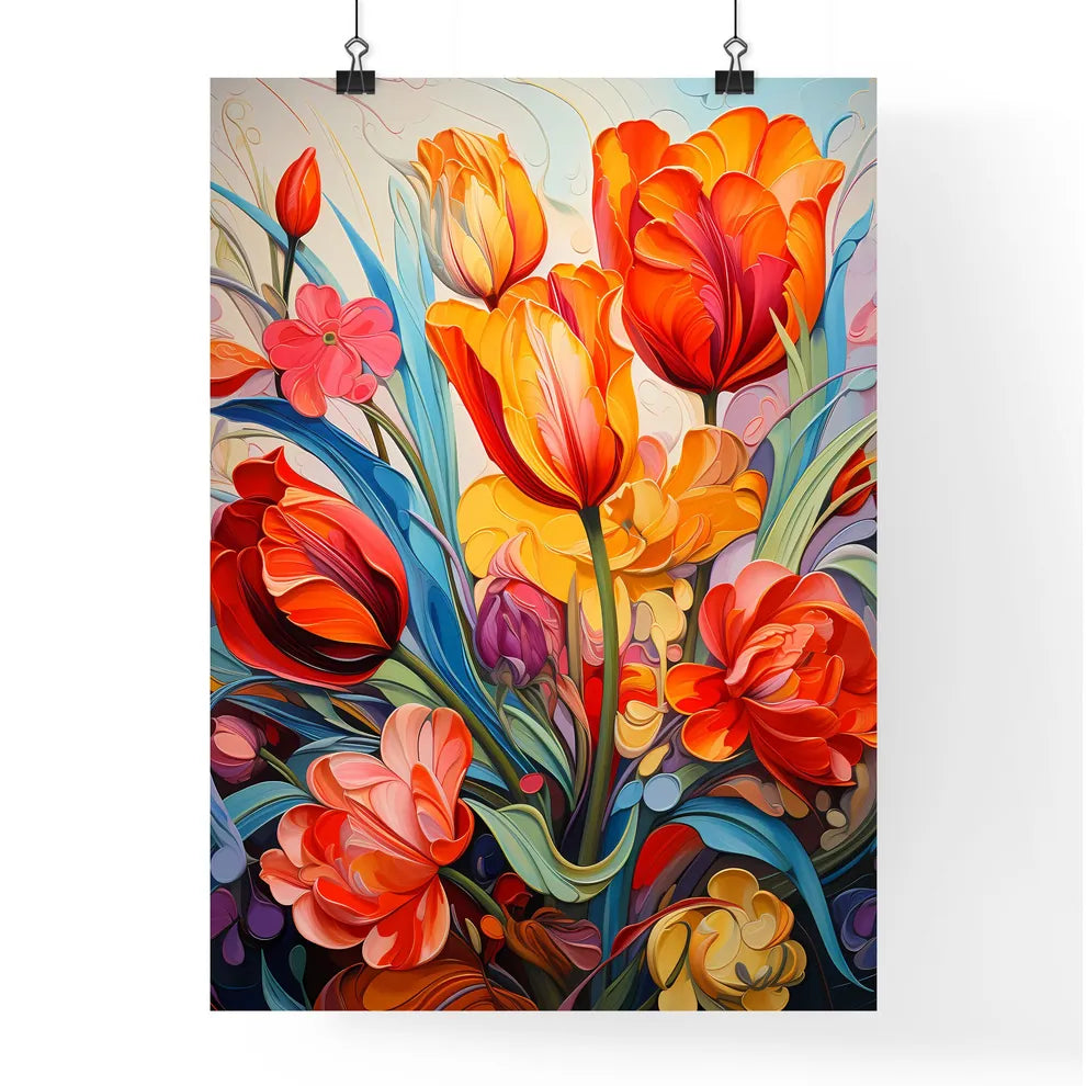 Red Tulips Flowers In The Garden - A Paintin Poster
